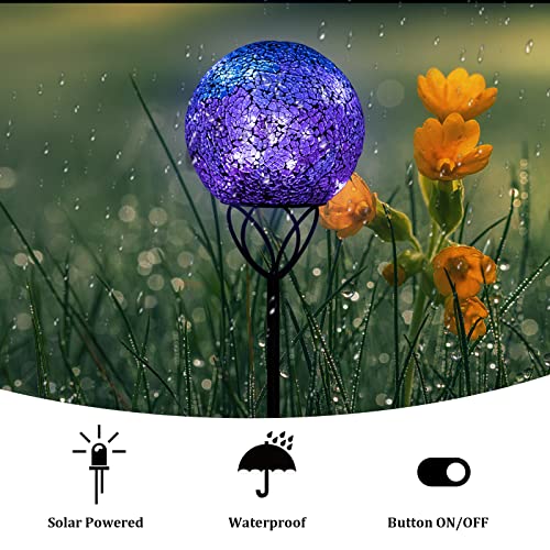 VCUTEKA Solar Lights Outdoor Garden Decor Mosaic Solar Garden Lights Waterproof Glass Ball LED Pathway Stake Light for Landscape Lawn Patio Yard Decoration Purple 6 inch