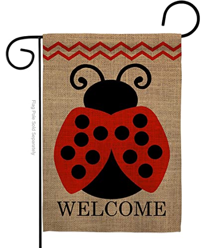Welcome Ladybug Burlap Garden Flag - Friends Bugs & Frogs Butterfly Ladybugs Dragonfly Bee Springtime Insect Natural Wildlife - Yard Decorations Holiday Outdoor Flags Double-Sided 12.5 X 18
