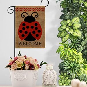 Welcome Ladybug Burlap Garden Flag - Friends Bugs & Frogs Butterfly Ladybugs Dragonfly Bee Springtime Insect Natural Wildlife - Yard Decorations Holiday Outdoor Flags Double-Sided 12.5 X 18