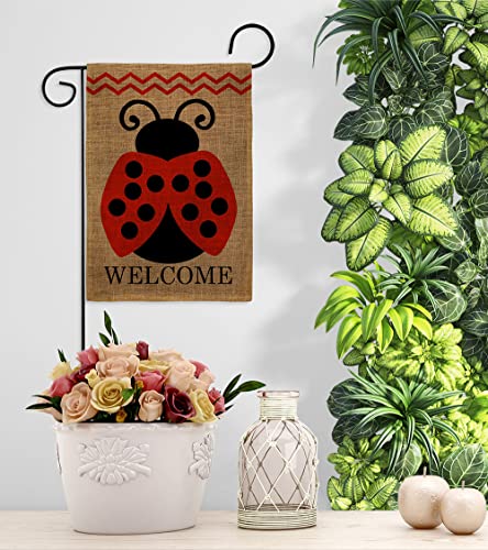 Welcome Ladybug Burlap Garden Flag - Friends Bugs & Frogs Butterfly Ladybugs Dragonfly Bee Springtime Insect Natural Wildlife - Yard Decorations Holiday Outdoor Flags Double-Sided 12.5 X 18