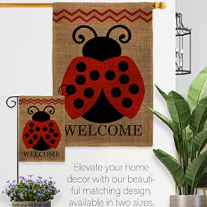 Welcome Ladybug Burlap Garden Flag - Friends Bugs & Frogs Butterfly Ladybugs Dragonfly Bee Springtime Insect Natural Wildlife - Yard Decorations Holiday Outdoor Flags Double-Sided 12.5 X 18