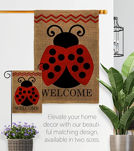 Welcome Ladybug Burlap Garden Flag - Friends Bugs & Frogs Butterfly Ladybugs Dragonfly Bee Springtime Insect Natural Wildlife - Yard Decorations Holiday Outdoor Flags Double-Sided 12.5 X 18