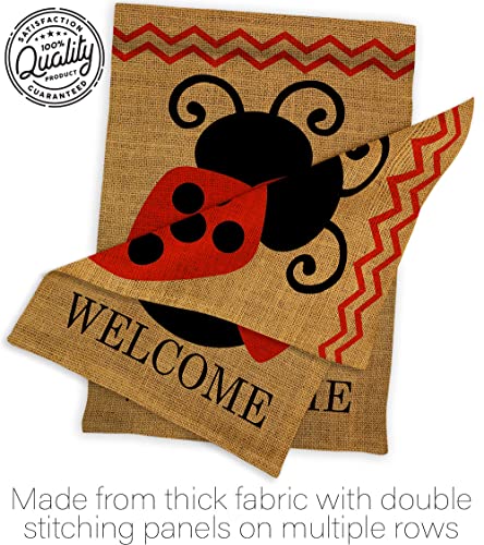 Welcome Ladybug Burlap Garden Flag - Friends Bugs & Frogs Butterfly Ladybugs Dragonfly Bee Springtime Insect Natural Wildlife - Yard Decorations Holiday Outdoor Flags Double-Sided 12.5 X 18