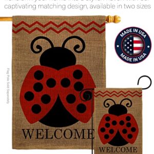 Welcome Ladybug Burlap Garden Flag - Friends Bugs & Frogs Butterfly Ladybugs Dragonfly Bee Springtime Insect Natural Wildlife - Yard Decorations Holiday Outdoor Flags Double-Sided 12.5 X 18