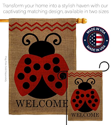 Welcome Ladybug Burlap Garden Flag - Friends Bugs & Frogs Butterfly Ladybugs Dragonfly Bee Springtime Insect Natural Wildlife - Yard Decorations Holiday Outdoor Flags Double-Sided 12.5 X 18