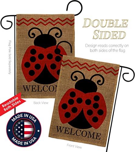 Welcome Ladybug Burlap Garden Flag - Friends Bugs & Frogs Butterfly Ladybugs Dragonfly Bee Springtime Insect Natural Wildlife - Yard Decorations Holiday Outdoor Flags Double-Sided 12.5 X 18