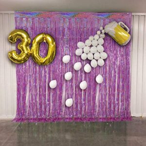 Foil Fringe Curtains Party Decorations - Melsan 3 Pack 3.2 x 8.2 ft Tinsel Curtain Party Photo Backdrop for Birthday Party Baby Shower or Graduation Decorations Pinkish Purple