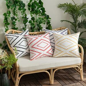 Woaboy Pack of 2 Lucky Outdoor Waterproof Throw Pillow Covers Decorative Rhombus Rectangle Pattern Print Pillowcases Modern Geometric Solid Cushion Sham for Patio Garden Sofa Couch 18x18 Inch red