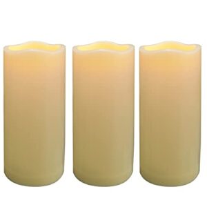 ezikitchen 3 pack outdoor battery operated candles with timer waterproof led flickering candles flameless pillar lights for party/lantern/patio/wedding/garden,cream white,3×7 inch