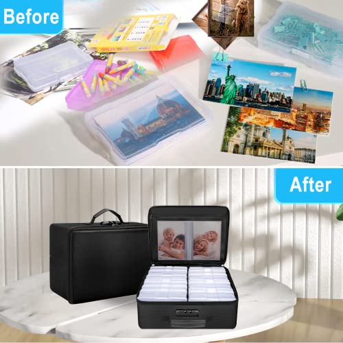 ENGPOW Fireproof Photo Storage Box with 16 Inner 4" x 6" Photo Case(Clear), Photo Box Organizer with Lock,Collapsible Portable Photo Storage Containers with Handle for Photos,Picture,Valuables