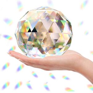 clear glass crystal ball prism suncatcher rainbow maker, sphere faceted gazing ball for window, feng shui, home office garden decoration(100mm/3.94inch)