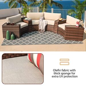 SUNSITT Outdoor Patio Furniture 8-Piece Half-Moon Curved Sofa Set Brown PE Wicker Sectional Conversation Set with Cushions(Beige)