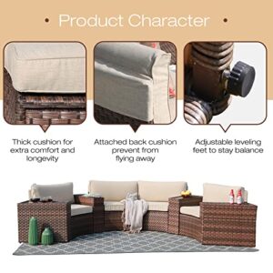 SUNSITT Outdoor Patio Furniture 8-Piece Half-Moon Curved Sofa Set Brown PE Wicker Sectional Conversation Set with Cushions(Beige)