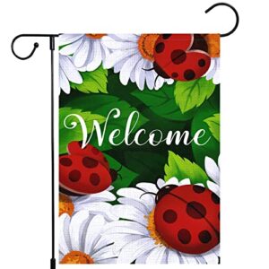 welcome spring garden flag 12×18 double sided burlap vertical spring yard flags the beatles floral banner for seasonal summer outdoor farmhouse decoration(only flag)