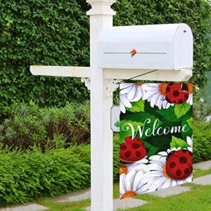 Welcome Spring Garden Flag 12x18 Double Sided Burlap Vertical Spring Yard Flags The Beatles Floral Banner for Seasonal Summer Outdoor Farmhouse Decoration(ONLY FLAG)