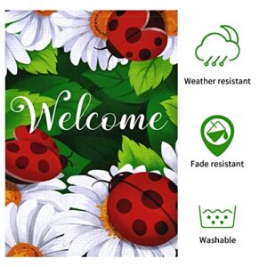 Welcome Spring Garden Flag 12x18 Double Sided Burlap Vertical Spring Yard Flags The Beatles Floral Banner for Seasonal Summer Outdoor Farmhouse Decoration(ONLY FLAG)