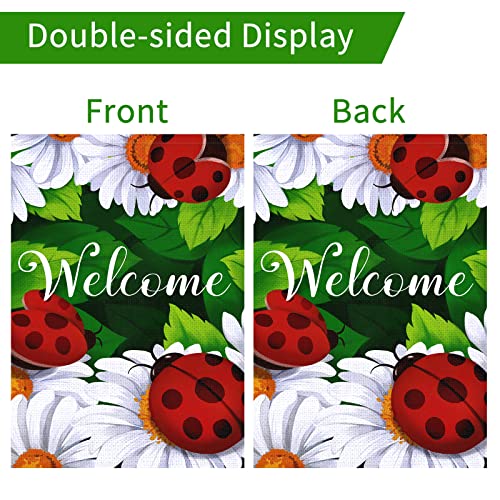 Welcome Spring Garden Flag 12x18 Double Sided Burlap Vertical Spring Yard Flags The Beatles Floral Banner for Seasonal Summer Outdoor Farmhouse Decoration(ONLY FLAG)