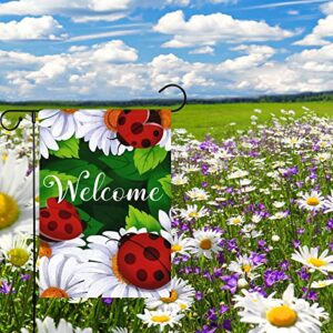 Welcome Spring Garden Flag 12x18 Double Sided Burlap Vertical Spring Yard Flags The Beatles Floral Banner for Seasonal Summer Outdoor Farmhouse Decoration(ONLY FLAG)