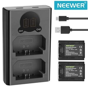 NEEWER NP-FZ100 2280mAh Replacement Battery and Charger with LCD Screen, 2 Packs, Compatible with Sony ZV-E1, FX3, FX30, A1, A9 II, A7R III, A7R IV, A7R V, A7S III, A7 III, A7 IV, A6600, A7C Cameras