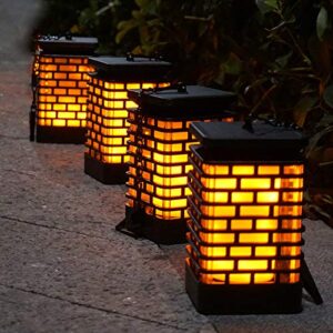 arzerlize solar lanterns outdoor hanging, garden decorations, led solar lights dancing flame patio decor pathway landscape waterproof auto on/off yellow 4/p