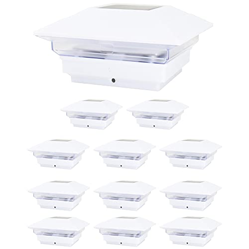 12 Pack White Outdoor Garden 4 x 4 Solar LED Post Deck Cap Square Fence Light Landscape Lamp Lawn PVC Vinyl Wood