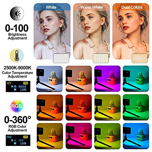 RGB Video Light Portable LED Camera Light Panel 360° Full Color LED Camera Light CRI95+ Dimmable 2500K-9000K, 3100mAh Rechargeable LED DSLR Lighting for Photography, Video Conference, YouTube, TikTok