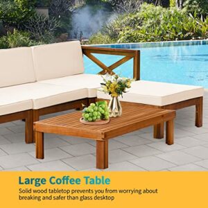 5-Piece Acacia Wood Outdoor Sofa Set Patio Bistro Set Furniture Outdoor Chat Conversation Table Chair Set with Water Resistant Cushions and Coffee Table for Beach Backyard Garden