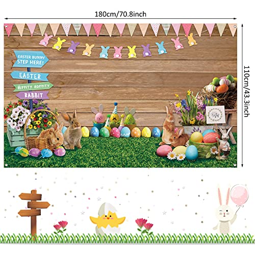 Easter Spring Backdrop Rabbit Road Sign Wooden Wall Photography Background Flowers Grass Easter Props for Photography Flag Bunny Eggs Banner Photo Booth Props Easter Party Decoration, 70.8 x 43.3 Inch
