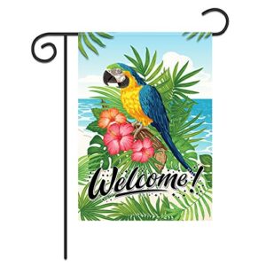 parrot garden flag parrot yard sign beach party decorations garden decor lawn outdoor decorations yard flags welcome tropical rest outdoor ornament double side welcome summer house flag summer garden banner