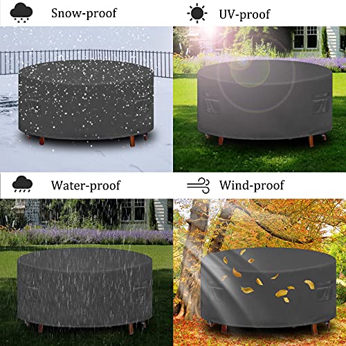 Covolo Patio Furniture Cover Table Chair Set Cover Fit for 4 Chair and 1 Table,Heavy Duty Outdoor Round Table Dining Set Cover Waterproof UV-Proof Dustproof(96Dx28H) (Grey)