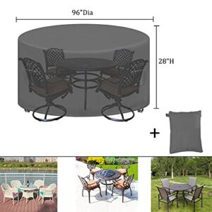 Covolo Patio Furniture Cover Table Chair Set Cover Fit for 4 Chair and 1 Table,Heavy Duty Outdoor Round Table Dining Set Cover Waterproof UV-Proof Dustproof(96Dx28H) (Grey)