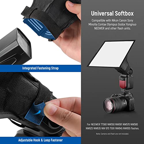 NEEWER Flash Diffuser Light Softbox 9" x 7", Universal, Collapsible with Storage Pouch Compatible with Canon Nikon Sony Godox Yongnuo NEEWER speedlight