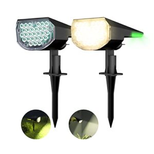 pluralla solar spot lights, outdoor landscape lights, 28led waterproof spotlights with 4 lighting modes, rgb color changing tail lights, auto on/off solar powered for yard landscape lighting – 2 pack