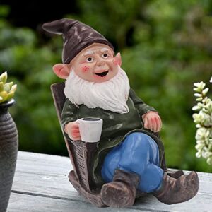 tirifer drinking coffee garden gnome statue, garden gnome statue sculpture outdoor figurine ornament garden decoration for home garden patio yard lawn