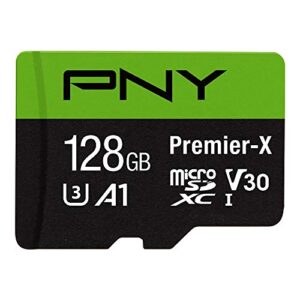 pny 128gb premier-x class 10 u3 v30 microsdxc flash memory card – 100mb/s, class 10, u3, v30, a1, 4k uhd, full hd, uhs-i, micro sd