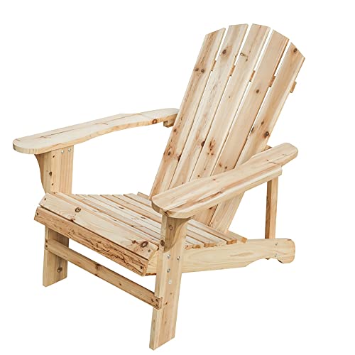 LOKATSE HOME Outdoor Wooden Adirondack Chairs Natural for Yard, Patio, Garden, Lawn