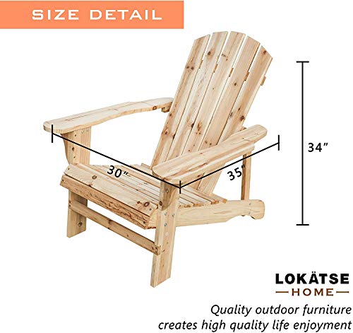 LOKATSE HOME Outdoor Wooden Adirondack Chairs Natural for Yard, Patio, Garden, Lawn