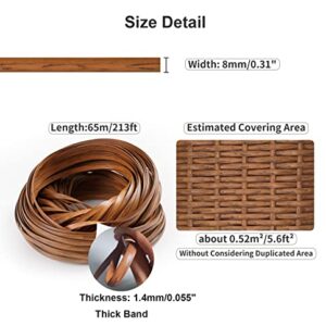 Feyart PE Rattan Strip for Outdoor Rattan Furniture Repair, 8mm Plastic Wicker for Patio Furniture Restore, 500g/65m Long (Dark Brown)