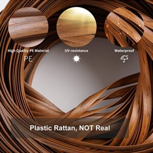 Feyart PE Rattan Strip for Outdoor Rattan Furniture Repair, 8mm Plastic Wicker for Patio Furniture Restore, 500g/65m Long (Dark Brown)