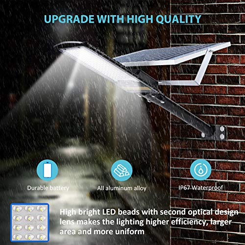 200W Solar Street Lights Outdoor Lamp, 10000lm Dusk to Dawn IP67 Security Led Flood Light with Remote Control Mounting Pole and Bracket Garden, Street, Court, Parking Lot