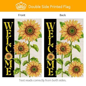 CROWNED BEAUTY Summer Garden Flag 12x18 Inch Double Sided Sunflower for Outside Yard Flag