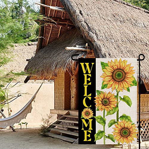 CROWNED BEAUTY Summer Garden Flag 12x18 Inch Double Sided Sunflower for Outside Yard Flag