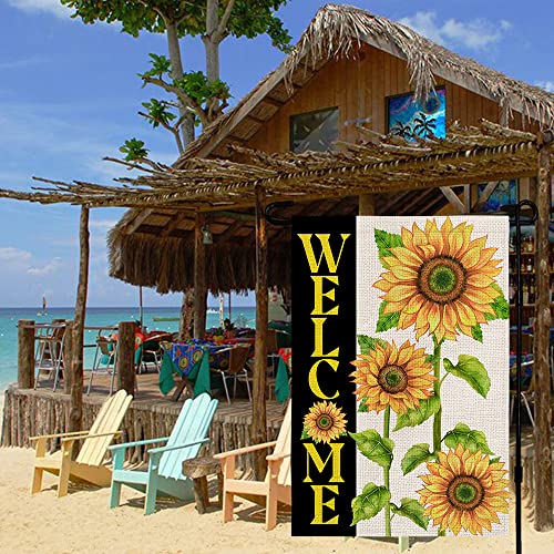 CROWNED BEAUTY Summer Garden Flag 12x18 Inch Double Sided Sunflower for Outside Yard Flag