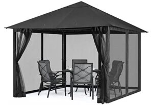 mastercanopy 10x10ft outdoor patio gazebo canopy with mosquito netting for lawn,garden,backyard and deck(dark gary)