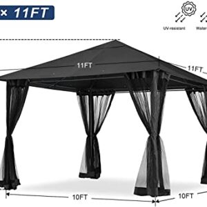 MASTERCANOPY 10x10FT Outdoor Patio Gazebo Canopy with Mosquito Netting for Lawn,Garden,Backyard and Deck(Dark Gary)