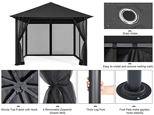 MASTERCANOPY 10x10FT Outdoor Patio Gazebo Canopy with Mosquito Netting for Lawn,Garden,Backyard and Deck(Dark Gary)