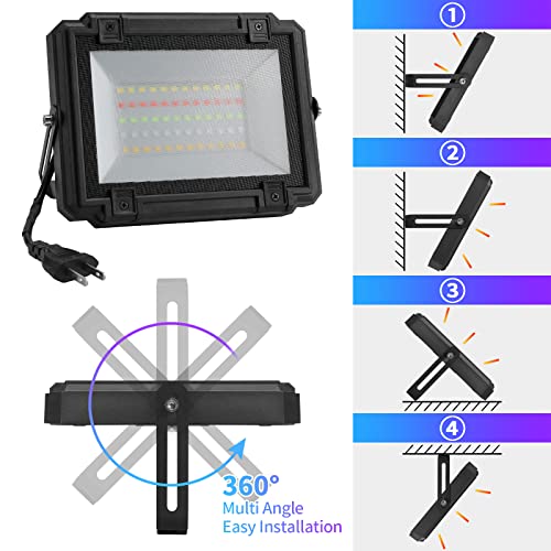 YELUFT LED RGB Flood Lights Outdoor, 500W Equivalent Floodlights with App Control Bluetooth Color Changing Landscape Lights RGBCW IP68 Waterproof Uplights for Garden Wedding Patio Party (2 Pack)