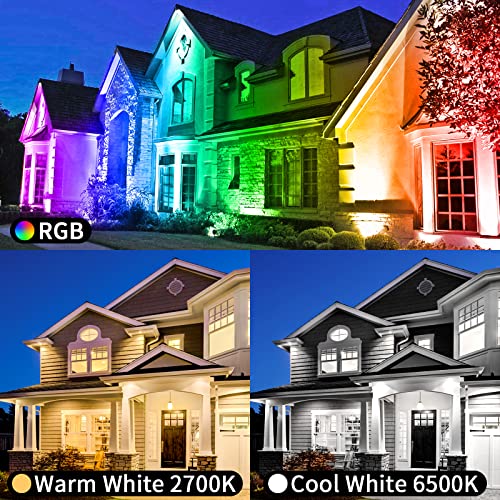 YELUFT LED RGB Flood Lights Outdoor, 500W Equivalent Floodlights with App Control Bluetooth Color Changing Landscape Lights RGBCW IP68 Waterproof Uplights for Garden Wedding Patio Party (2 Pack)