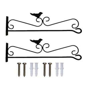 2 pack wall mount garden flag stand wrought iron bird flag holder, post stand yard flag scroll hanger, weather resistant & easy mounting