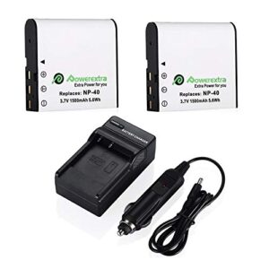 powerextra 2 x np-40 battery and charger compatible with casio np-40, casio exilim ex-z600, ex-z750, ex-z1000, ex-z1050, ex-z1080, ex-z1200, kodak az421(free car charger available)